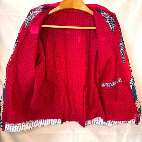 Upcycled Patchwork Denim Jacket Women L Quilted Retro Cotton Ecclectic Boho OOAK - Picture 7 of 16